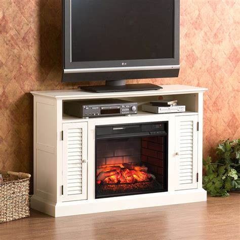 Tracy Grande Antique White Tv Stand Fireplace Perangkat Sekolah