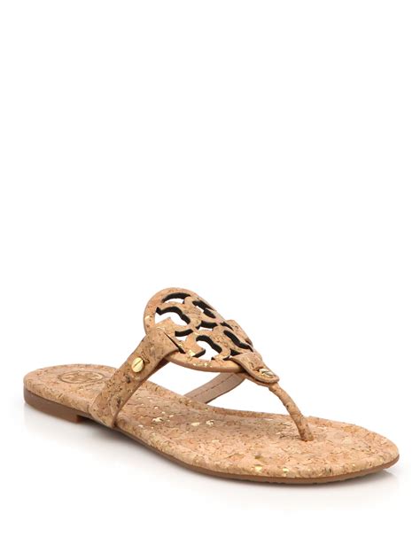 Tory Burch Miller Cork Logo Thong Sandals In Natural Lyst