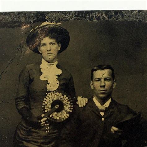 Lot Antique C 1880 Tintype Of A Young Couple W Fancy Dress Hand