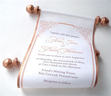 Calligraphy Wedding Invitation Bronze Fabric Scroll Invitation Copper