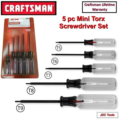 Craftsman Tools 5 Pc Mini Torx Screwdriver Set T5 T9 Size New