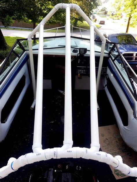 Our diy pontoon boat cover support uses two cheap patio umbrellas. My "PVC-based boat cover frame support" build - iboats ...