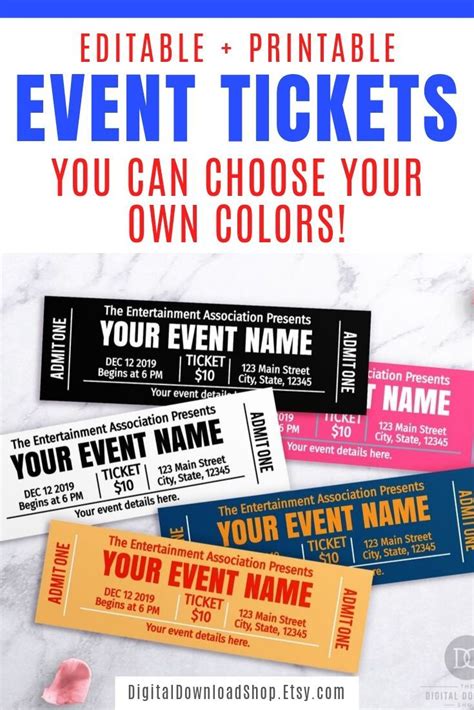 Event Ticket Template Printable Choose Your Own Colors Etsy In 2021