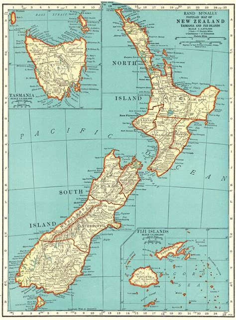 1935 Antique New Zealand Map Of New Zealand Over 75 Year Old Map Wall