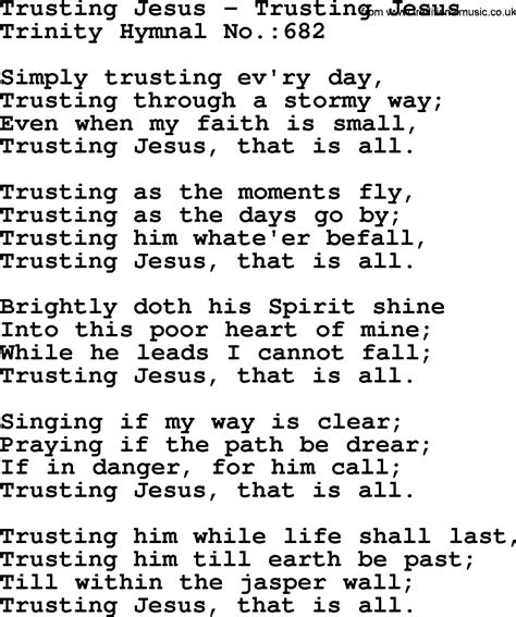Trinity Hymnal Hymn Trusting Jesus Trusting Jesus Lyrics Midi And Pdf
