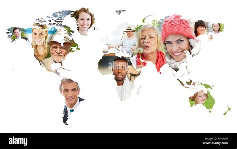 Faces Of Many People On World Map As Diversity Concept Stock Photo Alamy
