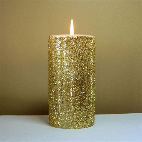 Gold Glitter Unscented Decorative Pillar Candle Choose Size Etsy