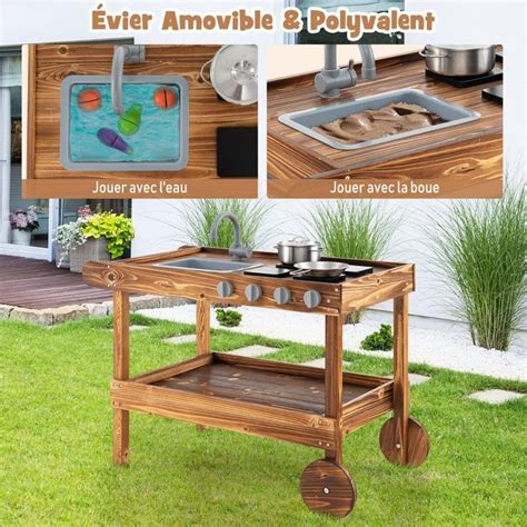 Cuisine Enfant en Bois DREAMADE Chariot de Cuisine Extérieur