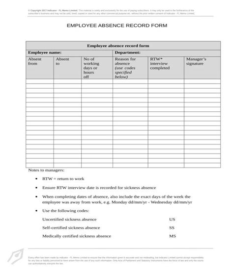 Free 11 Employee Absence Forms In Pdf Ms Word Excel