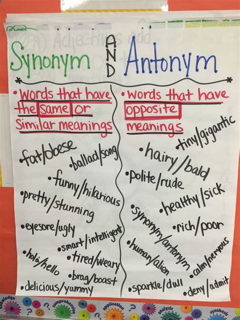 Synonym Antonym Word Charts