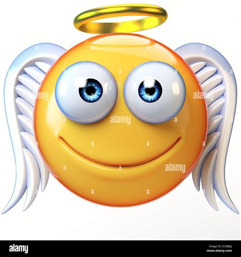 Angel Emoji Isolé Sur Fond Blanc émoticône Avec Ailes Et Rendu 3d Halo