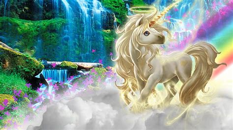 White Unicorn In Waterfall Background Unicorn Hd Wallpaper Peakpx
