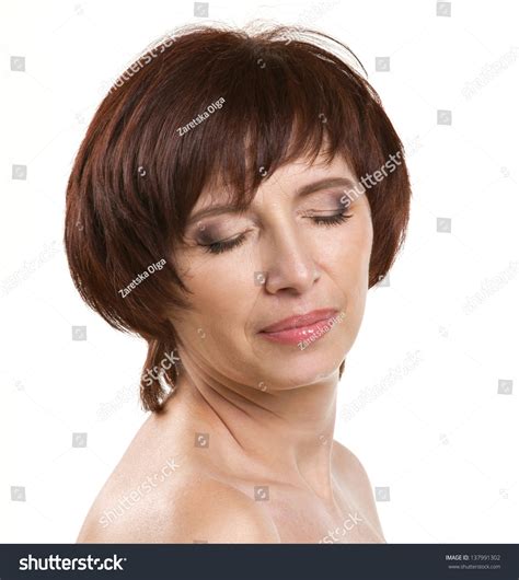 Closeup Portrait Nude Mature Woman Closing Shutterstock