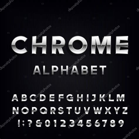 Chrome Alphabet Vector Font Metallic Type Letters And Numbers On The