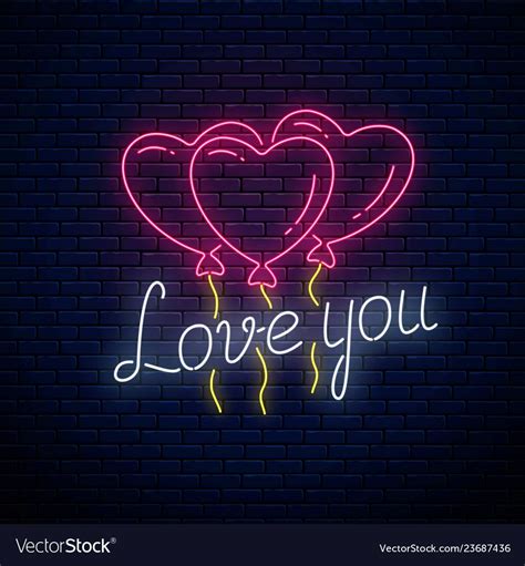 Glowing Neon Sign Of Valentines Day With Heart Vector Image Neon