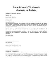 Carta Aviso Termino Contrato Contigo Doc Carta Aviso De T Rmino De Contrato De Trabajo