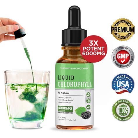 Liquid Chlorophyll Water Drops Extra Strength 6000mg Fast Absorbing All Natural Green