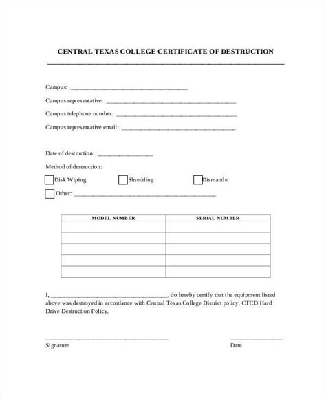 Free Certificate Of Destruction Template Pertaining To With
