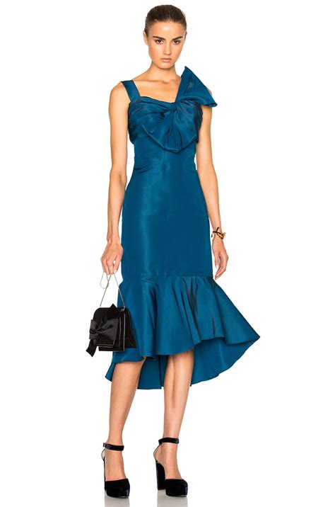 Johanna Ortiz Blue Coral Silk Bow Midi Dress In Silk