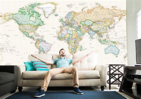 Giant World Map Wall Mural Removable Wallpaper Map Of The Etsy