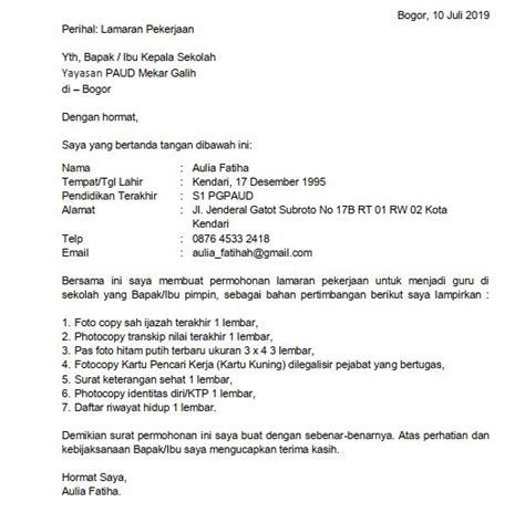 Contoh surat lamaran kerja umum, bank, karyawan, alfamart, pt, sekolahan, formal, fresh graduate, bahasa inggris, via email, tulis tangan, simple pengalaman sebagai operator komputer di rental komputer selama hampir 4 tahun menjadikan saya terbiasa untuk bekerja keras. Sk Bendahara Paud - Dunia Sekolah ID