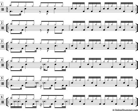 Six Linear Skeleton Drum Fills Drum Sheet Music