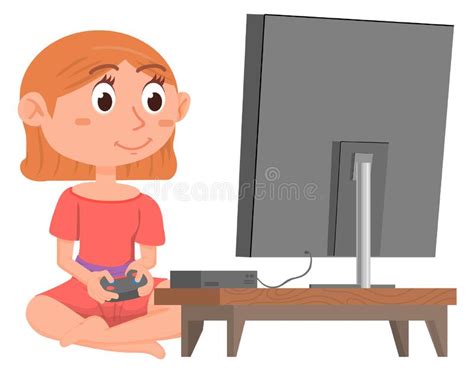 Cute Gamer Girl Playing Computer Cartoon Vector Icon Illustration