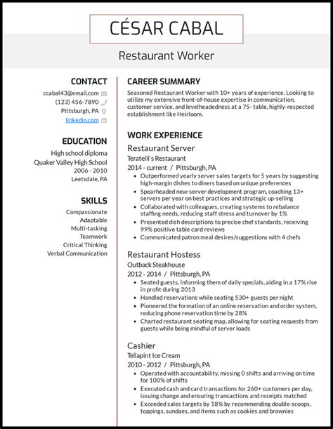Restaurant Resume Examples That Worked In