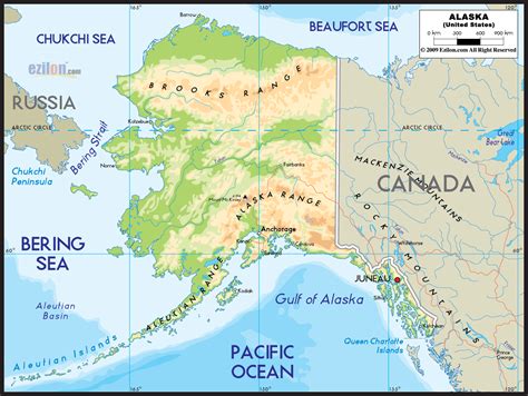 Physical Map Of Alaska State Ezilon Maps
