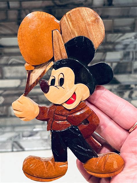 Mickey Mouse Wood Carving Wall Decor Wood Intarsia Marquetry Etsy