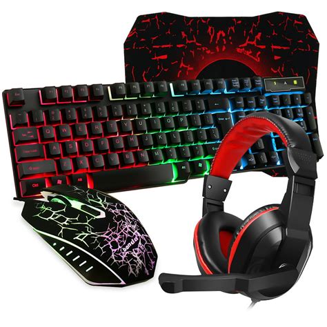 Gaming Keyboard And Mouse Combo With Headset Rgb Rainbow Backlit 104