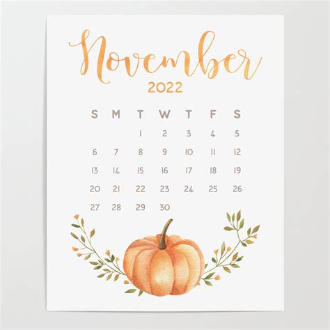 November 2022 Calendar Printable Calendar Art November Etsy New Zealand