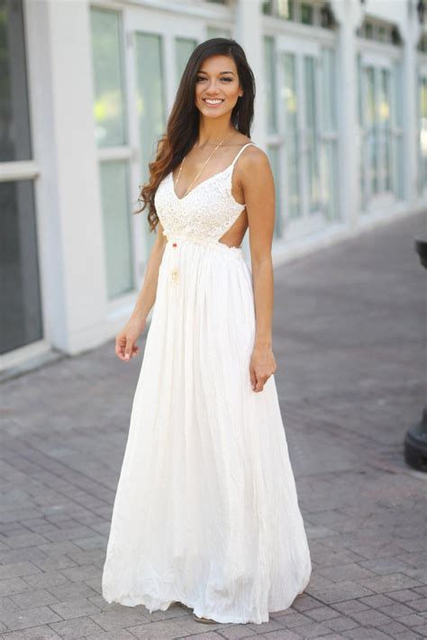 White Lace Maxi Dress With Open Back And Frayed Hem White Lace Maxi White Lace Maxi Dress