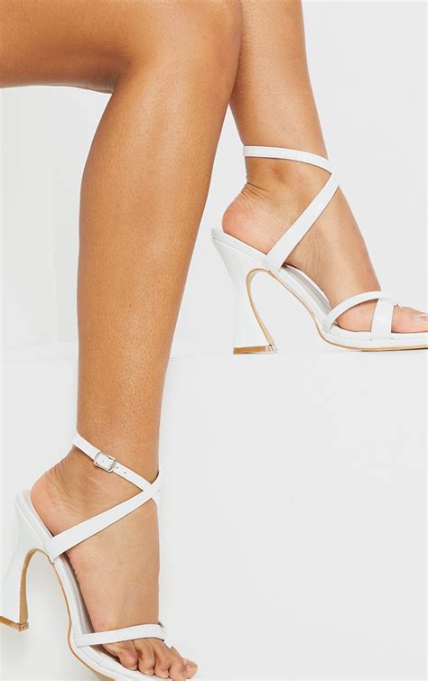 White Toe Thong Ankle Strap Midi Flare Heels Prettylittlething