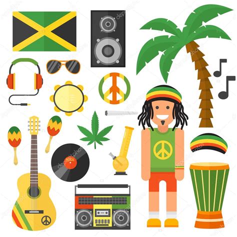 Reggae Artist Musical Instrument And Rastafarian Elements Collection