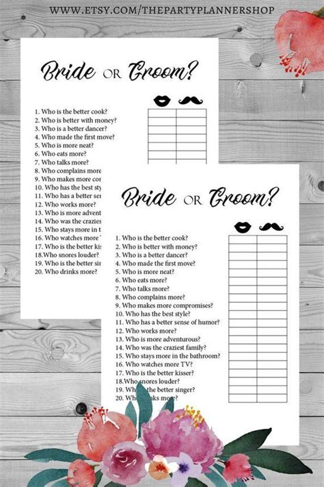 Bride Or Groom Wedding Game Printable Wedding Reception Game Etsy Fun Wedding Games Wedding