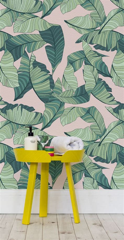 Pink And Green Tropical Leaf Wallpaper Colour Combos Pinterest