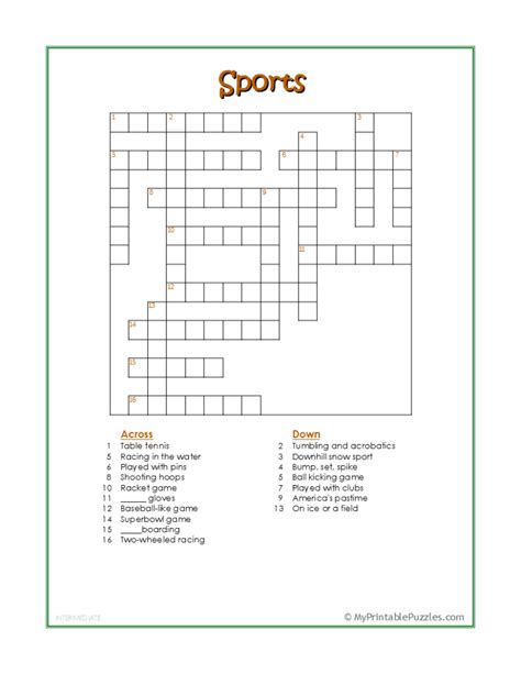 We have compiled the best sports themed crossword puzzles from the internet for you. Sports Crossword Puzzle - Intermediate | My Printable Puzzles