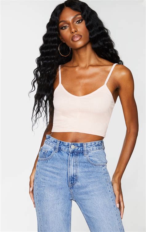 Nude Mesh Strappy Crop Top Tops Prettylittlething