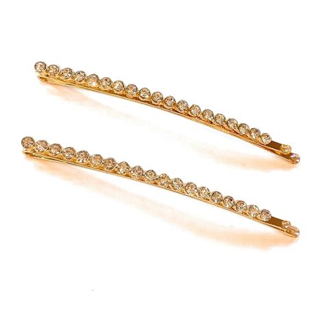Long Curved Rhinestone Bobby Pins Gold Clear Mia Beauty