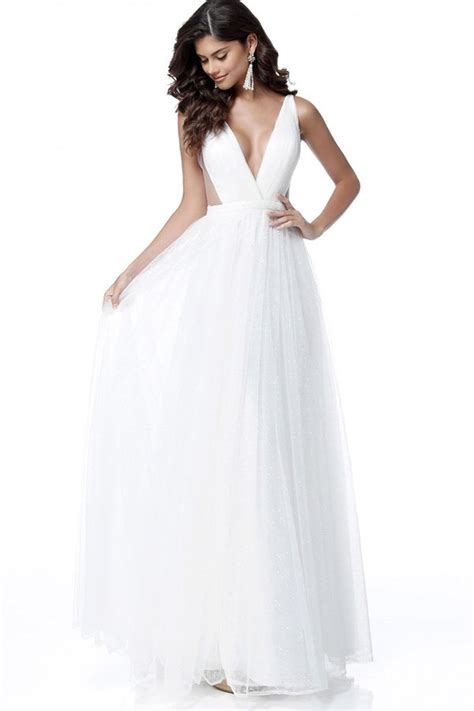 Hualong Sexy Cut Low V Neck White Chiffon Maxi Dress Online Store For Women Sexy Dresses