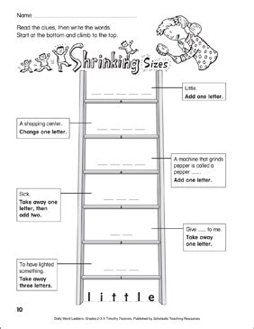 Free, printable beginning word ladder worksheet to help students improve their vocabulary skills. Shrinking Sizes Word Ladder (Grades 2-3) | Printable ...