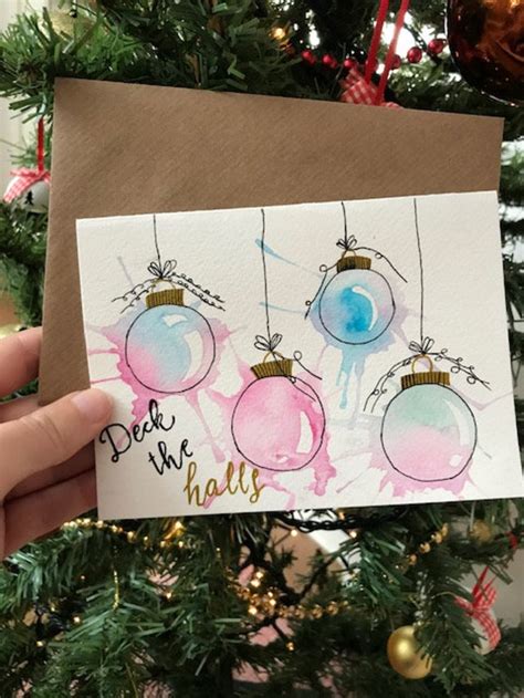 Hand Painted Watercolour Christmas Card Christmas Baubles Etsy