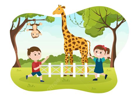 Zoo Cartoon Illustration With Safari Animals Giraffe Collection