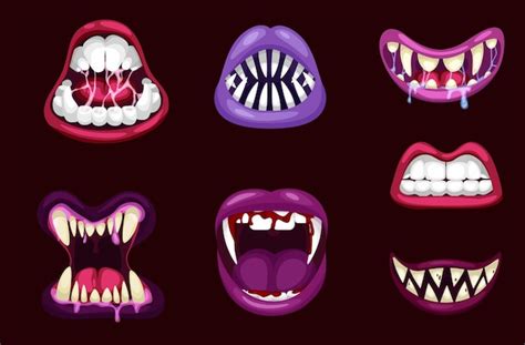 Premium Vector Monsters Mouths Halloween Scary Monster Teeth And