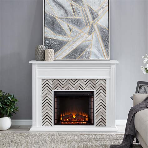 Southern Enterprises Merrin Tiled Marble 50 In Electric Fireplace In