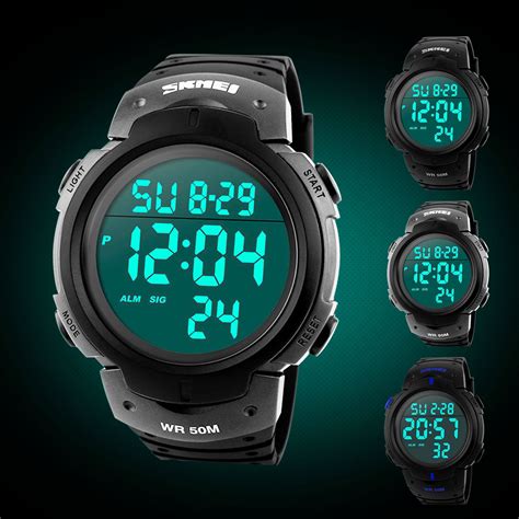 tsv men s digital sports watch led screen large face military watches 50m waterproof wrist