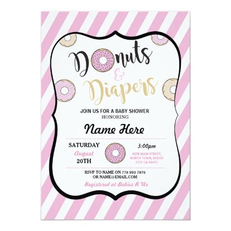 Donuts And Diapers Pink Girl Baby Shower Invite