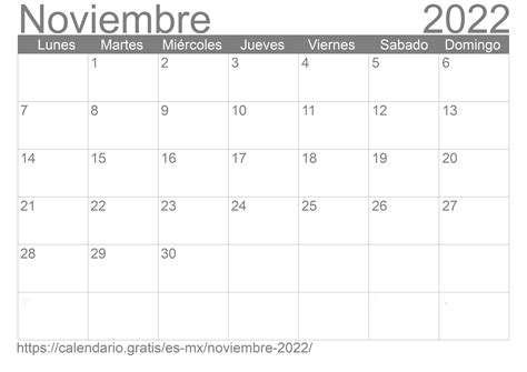 calendario noviembre 2022 de méxico en español ☑️ calendario gratis