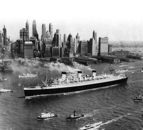The Queen Mary Arriving In New York City On Her Maiden Voyage In 1936